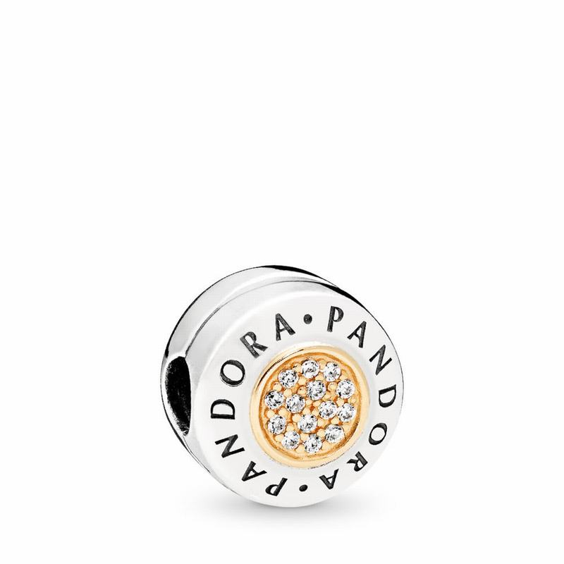 Pandora Signature Clip Charm Ireland - Two Tone/Cubic Zirconia - 095814YBX